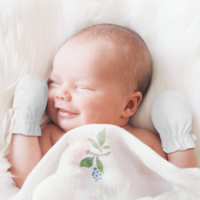 Reyow Newborn Baby No Scratch Mittens Stay On, 100% Cotton Breathable, Adjustable Infant Gloves for Baby Boys Girls Mittens (0-3 Months, White/Navy/Gray) - Image 3
